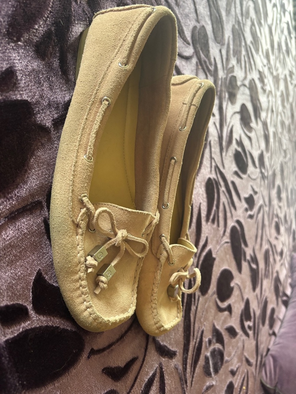 Michael Kors Women's blush pink Suede Moccasin Loafers with Bow Detail